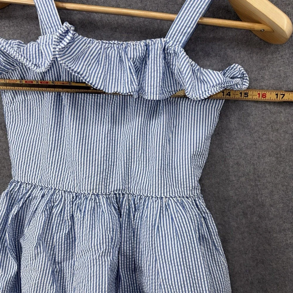 Polo Ralph Lauren‎ Blue White Stripe Seersucker Ruffle Dress Girls Youth 12